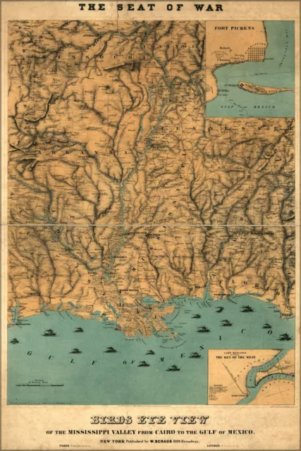 Poster, Many Sizes; Map Of Mississippi River Valley Louisiana 1861