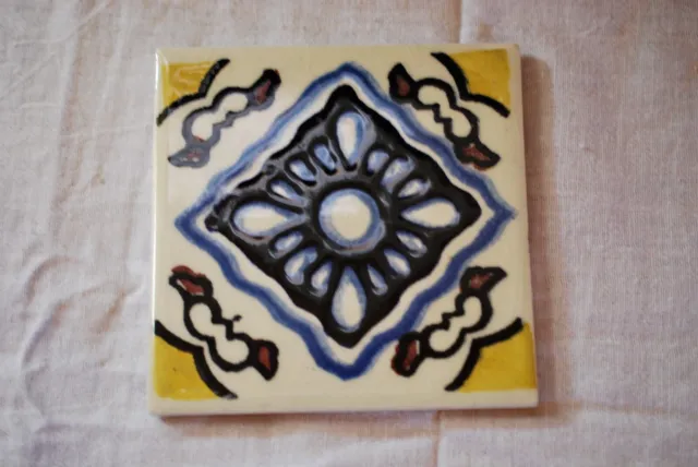 Colorful Mexican Dark Blue And Yellow Tile 4 1/2 inches square