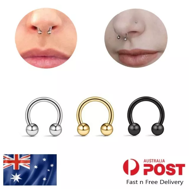 2PC Horseshoe Piercing Ring Tragus Hoop Nose Lip Septum Cartilage Ball Helix Bar