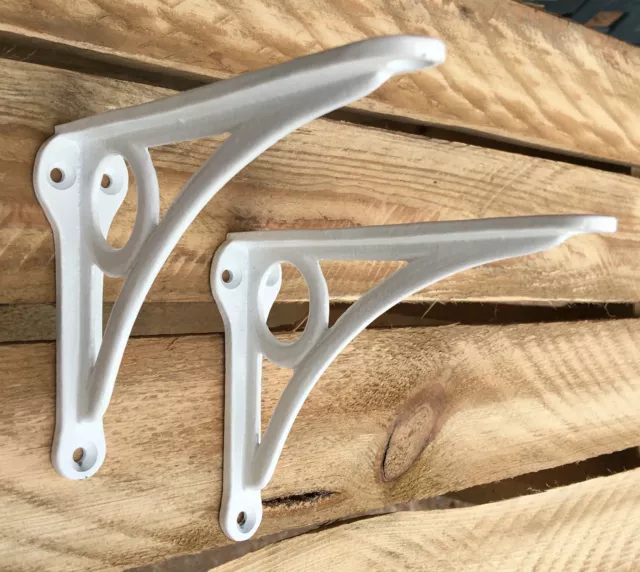 Pair White 6x4" ANTIQUE HEAVY CAST IRON VICTORIAN SHELF WALL BRACKETS - BR25wx2