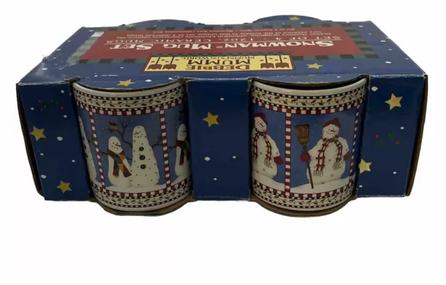 Set of 4 12oz. Debbie Mumm Snowman Christmas Stoneware Mugs Cups by Sakura