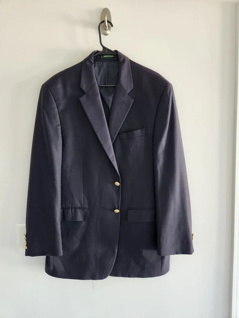 NAVY BLUE RALPH LAUREN 100% WOOL GOLD METAL BUTTON BLAZER JACKET 46L sport coat