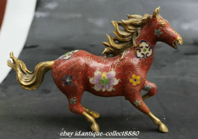 9.4" Collect Chinese Red Cloisonne Enamel Bronze Zodiac Animal Fine Horse Statue