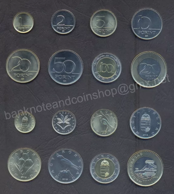 HUNGARY COMPLETE COIN SET 1+2+5+10+20+50+100+200 Forint 2007 - 2019 UNC LOT 8 *