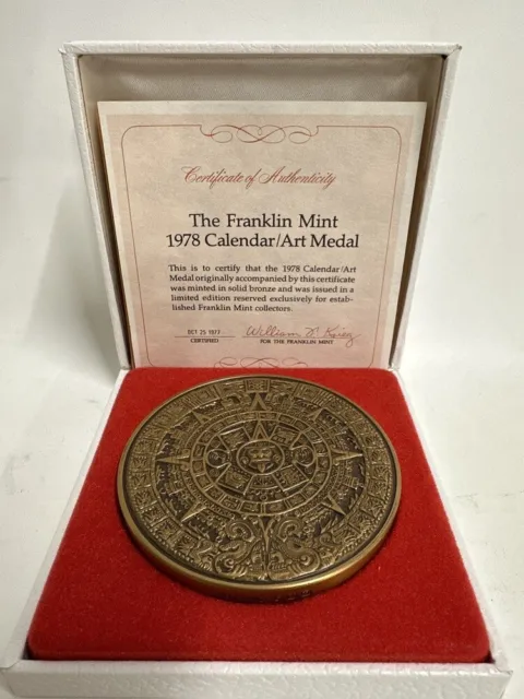 The 1978 Franklin Mint Aztec Calendar Art 3 inch Bronze Medal