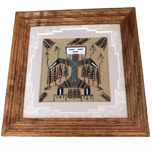 Navajo Sand Art Authentic Thunder Bird 7.5" Native American Framed Vtg