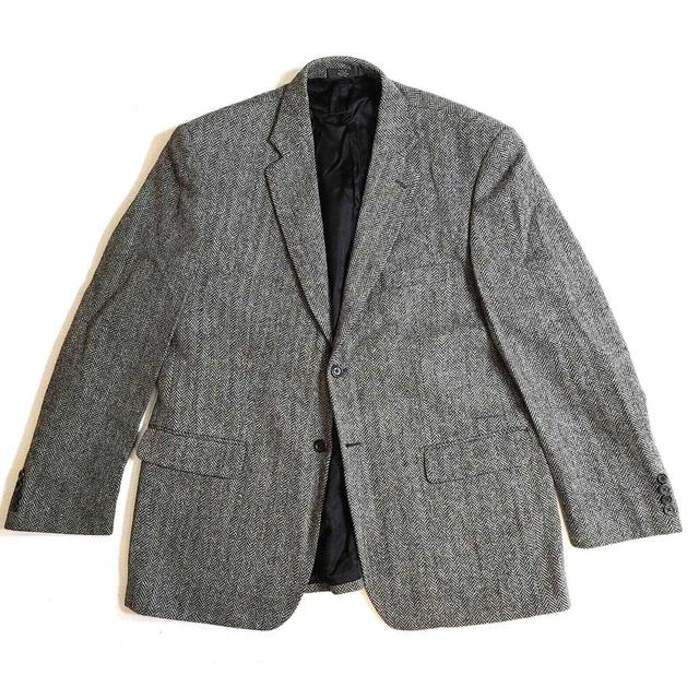 Stafford Tweed Herringbone Grey Sport Coat Mens 44R 44 Wool