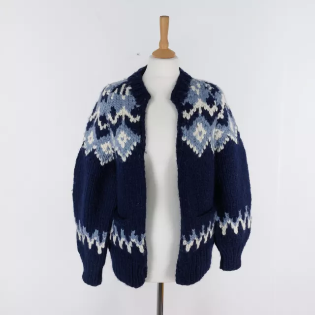 Hand Knit Women's Size XS Navy Icelandic Heavy 100% Wool Open Front Cardigan