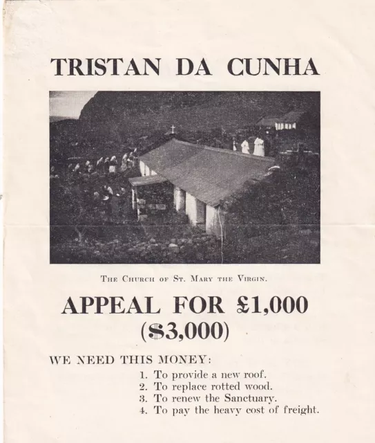 Tristan Da Cunha Church Of St. Mary 'Appeal for £1000' Leaflet
