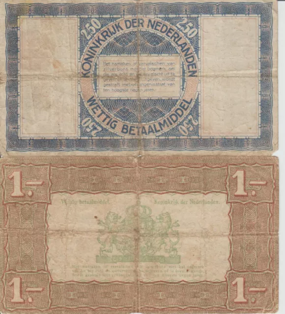 VIEUX PAPIER-MONNAIE MONDE NEDERLANDSE 1938/1938 - 21/2 & 1 billets Gulden Zilverbon !!!