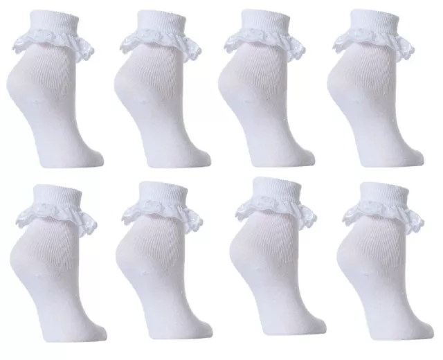 12 Pairs GIRLS SCHOOL COTTON LACE SOCKS FRILLY LACE ANKLE SOCKS ALL SIZES