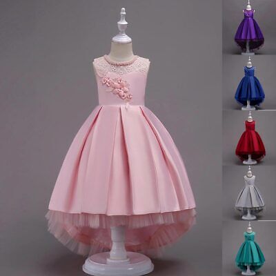 Girls Flower Bow Lace Bridesmaid Dress Baby Kids Wedding Party Princess Dresses