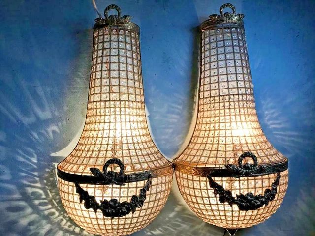 Pair Of Two Big Beautiful Sconces/Wall Lamps Decorated Worldwide Shipping