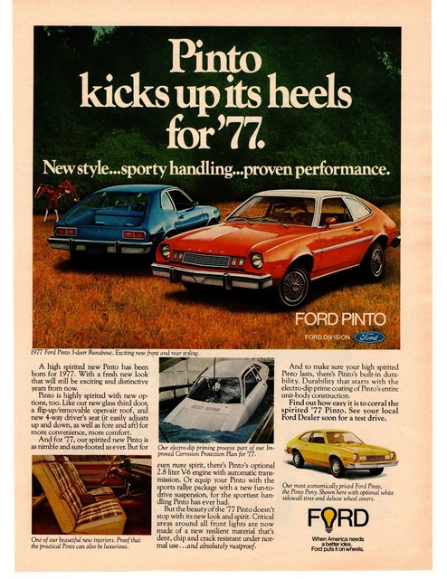 1977 FORD PINTO Pony 3-Door Runabout 2.8 Liter V-6 Engine Automatic Car