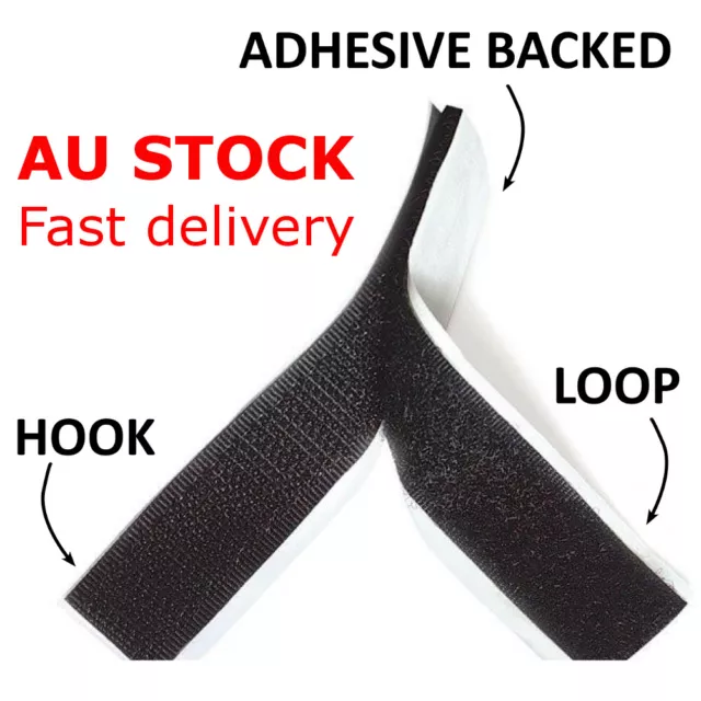 Self Adhesive HOOK and LOOP Fastener Tape Sticky Back Black or White Fastening 3