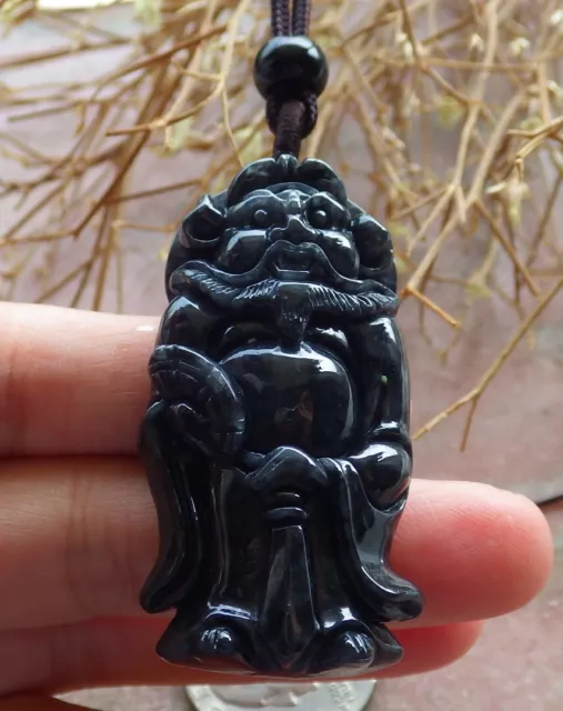 Certified Black Natural A Jade jadeite pendant Zhong Kui God Fan 钟馗 515272 KS