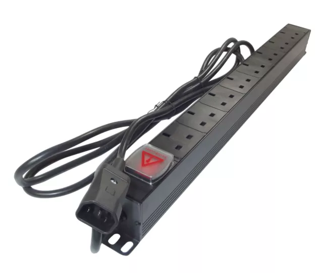 8 way UK PDU to 10A IEC C14 VERTICAL MOUNT Power Distribution Unit 19" Rack