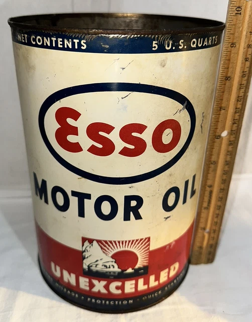 Antique Esso Motor Oil Tin Litho 5Qt Can Gas Service Station Car Auto Truck Antique Esso Motor Oil Tin Litho 5Qt Can Gas Service Station Car Auto Truck