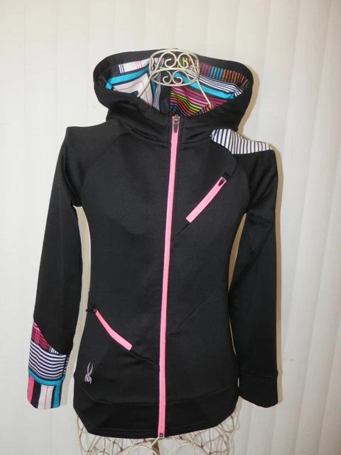 Spyder Scuba Felpa con Cappuccio Completo Cerniera Nero Rosa Misura Ragazze L