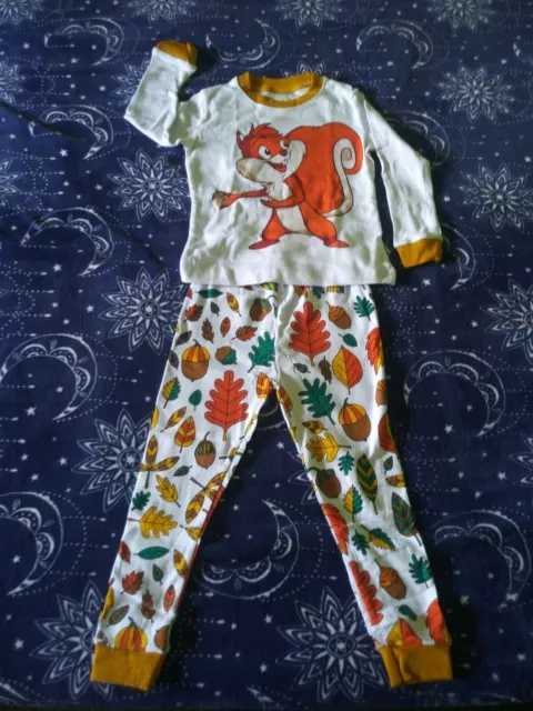 long sleeve pajama set for kids, 100% cotton, size 2y-7y,unisex squirrel/autumn 