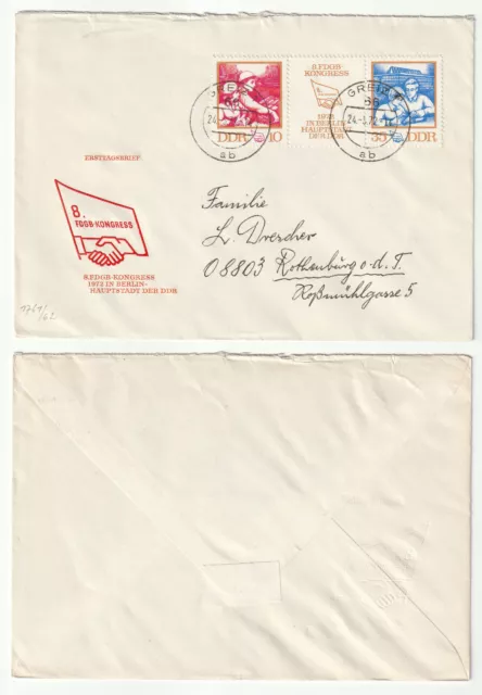 96607 - Mi.Nr. 1761-1762 - FDC - Greiz 24.5.1972 nach Rothenburg o.d.T.