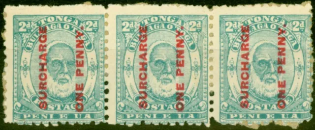 Tonga 1895 1d Auf 2d Blass Blau SG25 Gute Postfrisch Streifen Von 3