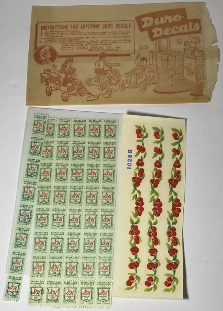 Calcomanías Duro de colección transferencias decorativas década de 1950 MCM Cherry's, Sperry & Hutchinson