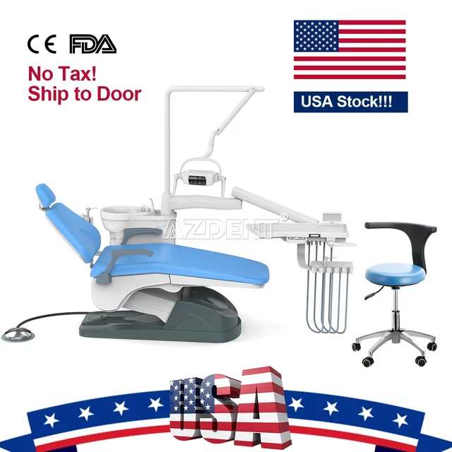 Dental Unit Chair Computer Controlled DC Motor Hard Leather+LED Oral Lamp+Stool