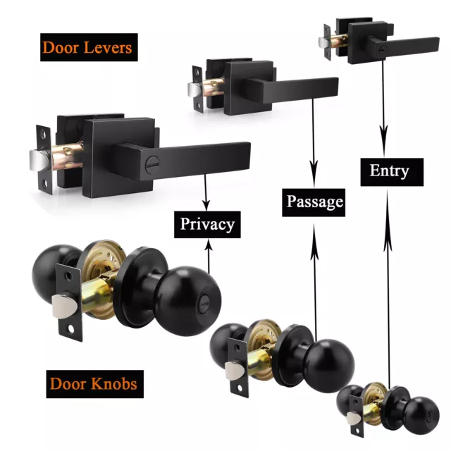 Probrico Black Door Knob Levers Privacy Passage Handle Square Round Entry Locks