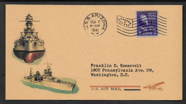 Pearl Harbor USS Arizona Navy Reprint With Original Period Stamp *0010