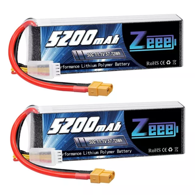Zeee 3S Lipo Battery 5200mAh 50C 11.1V RC Batteries with XT60 Connector Soft ...
