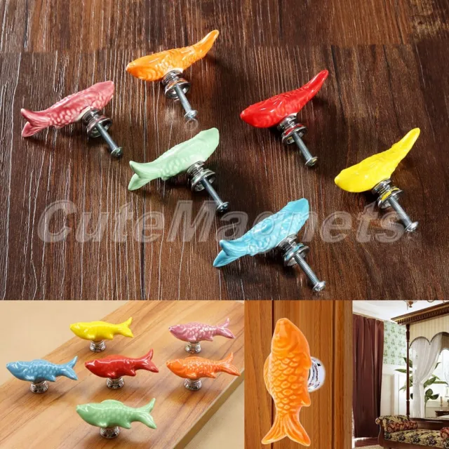 Carp Fish Shape Ceramic Drawer Knob Cabinet Cupboard Home Furniture Pull Handle