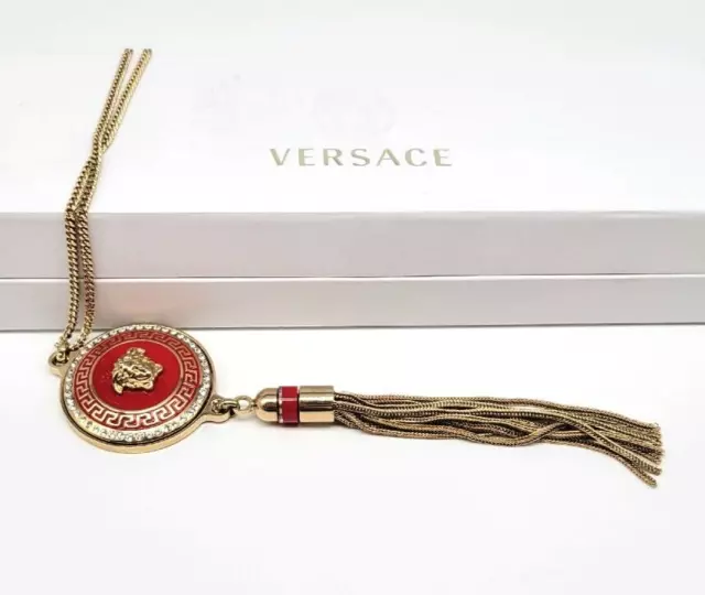 Versace Vanitas Long Gold Tassel Necklace Medusa Medallion Swarovski Crystals