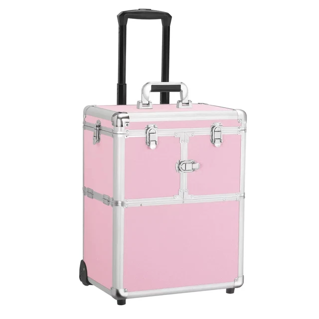 Easyfashion Professional Rolling Lockable Cosmetic Makeup Case, Pink