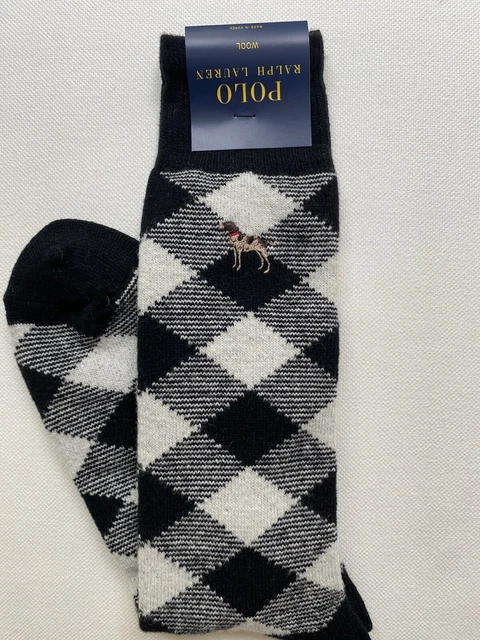 Polo Ralph Lauren mens wool socks 62% wool dog logo diamond pattern Polo Ralph Lauren mens wool socks 62% wool dog logo diamond pattern