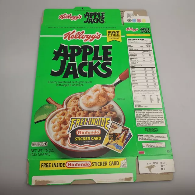 Kellogg's Apple Jacks Cereal Box Nintendo Power Sticker Cards 1994 - flattened