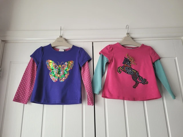 Top a maniche lunghe taglia 2 anni John Lewis ragazza a tema farfalla e cavallo x 2