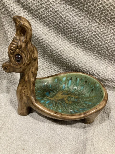 VINTAGE Handcrafted Ceramic Llama ANIMAL Bowl Trinket Dish 1970’s Retro Pottery