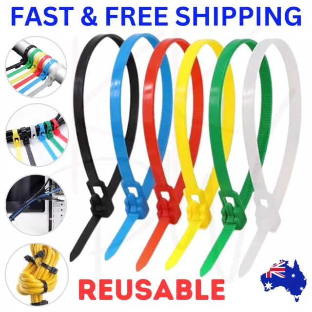 Cable Zip Ties Nylon Plastic Heavy Duty Releasable Reusable Wrap Wire Removable