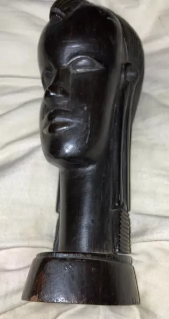 Vintage Ebony BlackWood Sculpture East African Head Hand-Carved Tribal Statue 8”