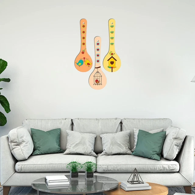 Schöne Vögel Kunst Holz Wandbehang Löffel für Heimbüro Dekor Set Mit 3 3