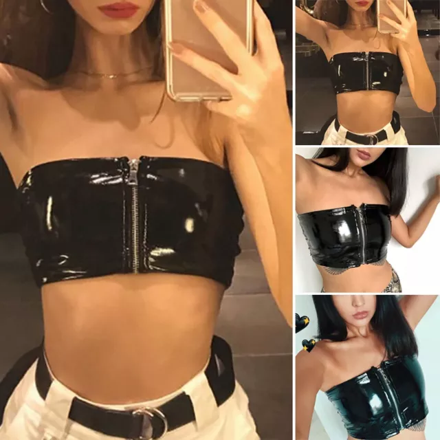 Crop Tops Trägerlos Weste BH Wet Look Boob Tube Ärmellos Casual Sexy Frauen