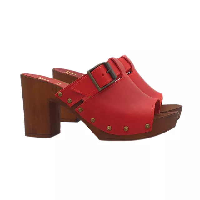 Mule Suédois De Femme Avec Talon 8 IN Cuir Rouge Made IN Italy - MY160 ROSSO