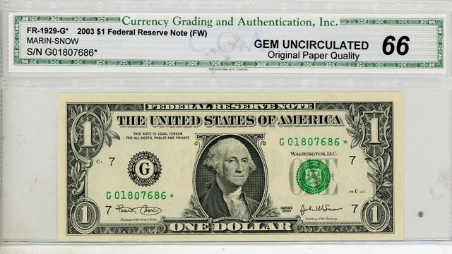 Fr. 1929-G* 2003 $1 One Dollar *Star* Frn Chicago, Il #7686