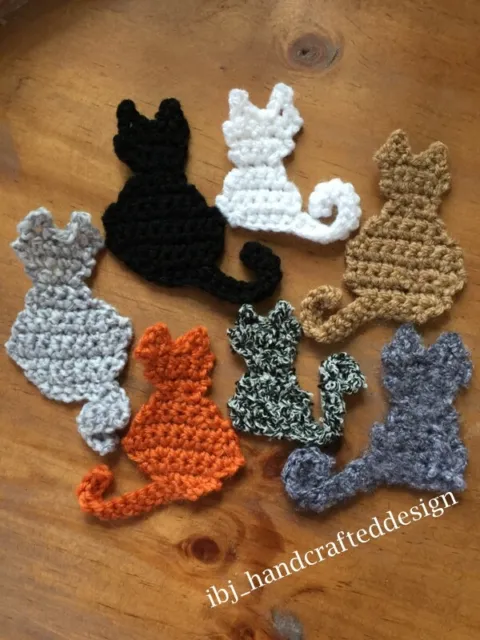 3 Handmade Cats🐈Crochet Acrylic Applique Sewing Trimming Clothes Baby Halloween