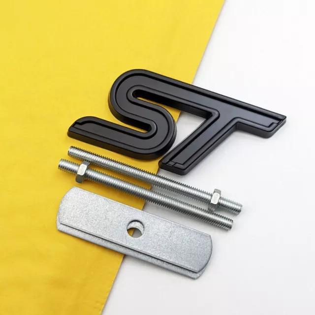 NewMatte Black ST Car Grille Emblem Logo + Metal Sport Turbo Rear Trunk Badge 3D