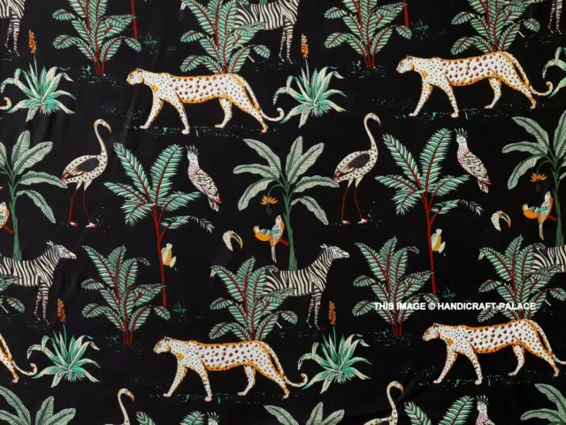 Indien Coton Handmade Animal Tissu Imprimé Noir Couture Artisanat de 4.6m