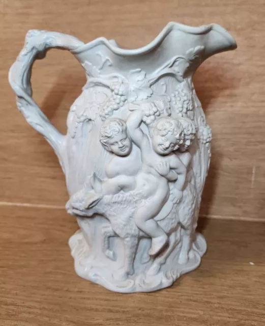 Antique MINTON Pitcher Relief Moulded Jug SILENUS & BACCHUS 9"