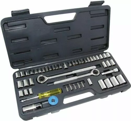 52Pc Socket Set 1/4" 3/8" 1/2" Sockets 2 Ratchets Rachet Extension Bits Tools