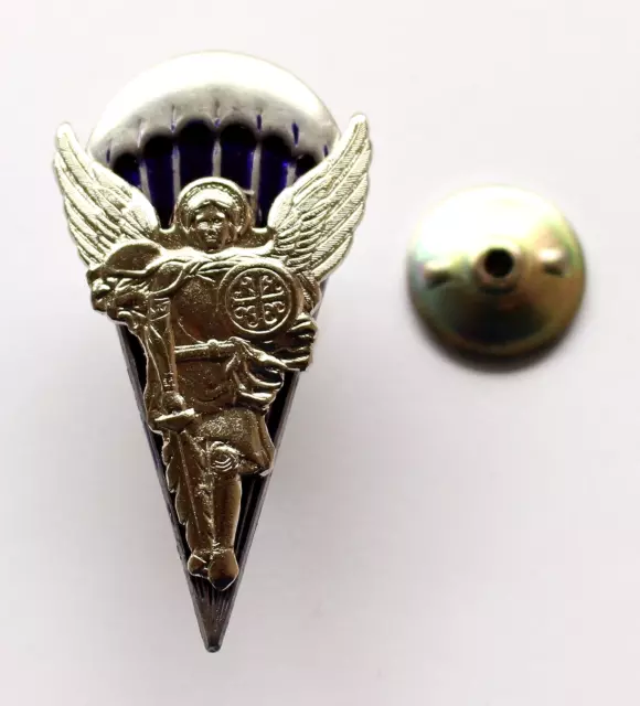 Original Ukrainian Steel Pin Badge Medal Skydiver Archangel Michael